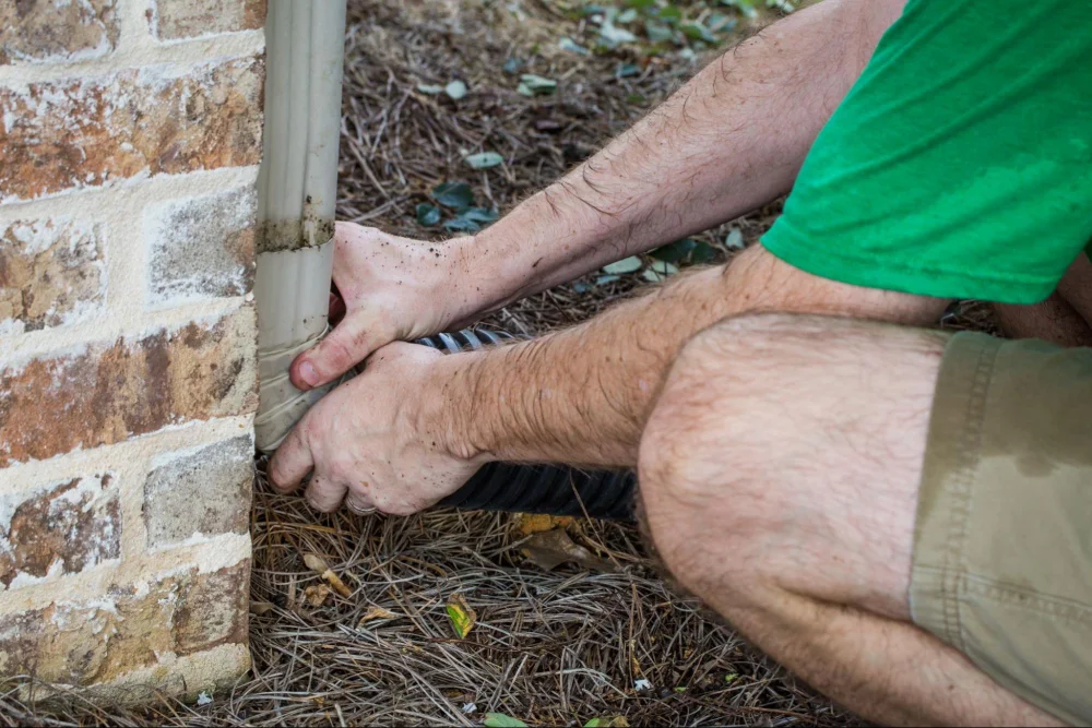 Installing underground downspout extension near home foundation